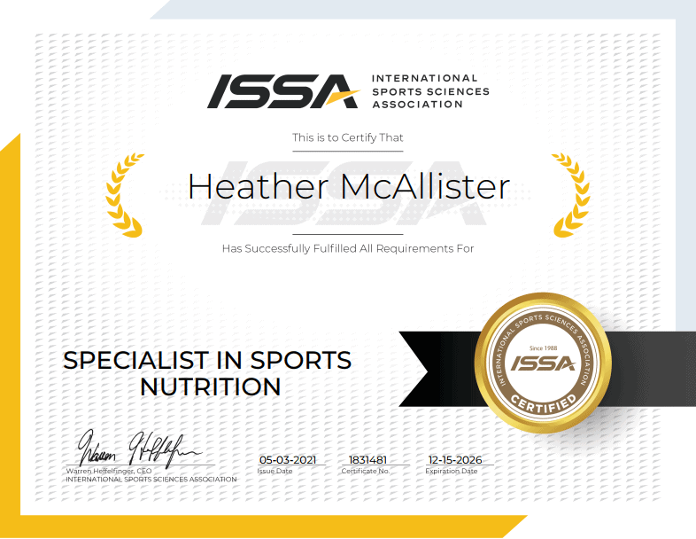 Heather McAllister — ISSA Specialist in Sports Nutrition