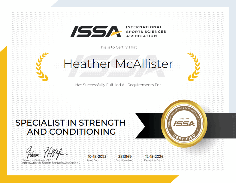 Heather McAllister — ISSA Specialist in Strength and Conditioning