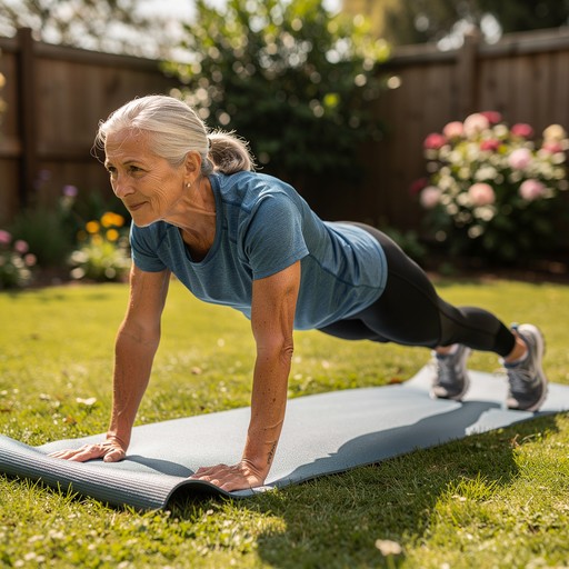 Woman over 40 doing strength training workout at home with dumbbells