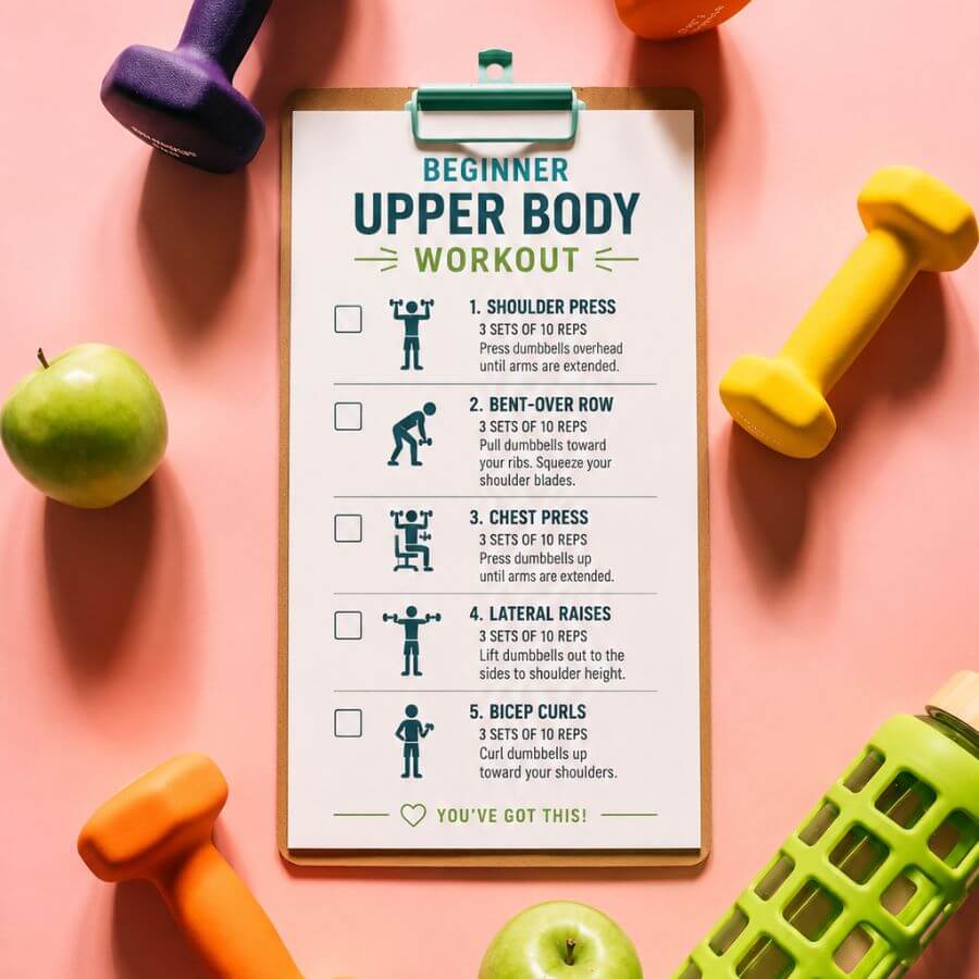 Simple beginner upper body workout routine at home