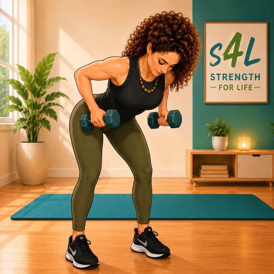 Woman performing a dumbbell row exercise