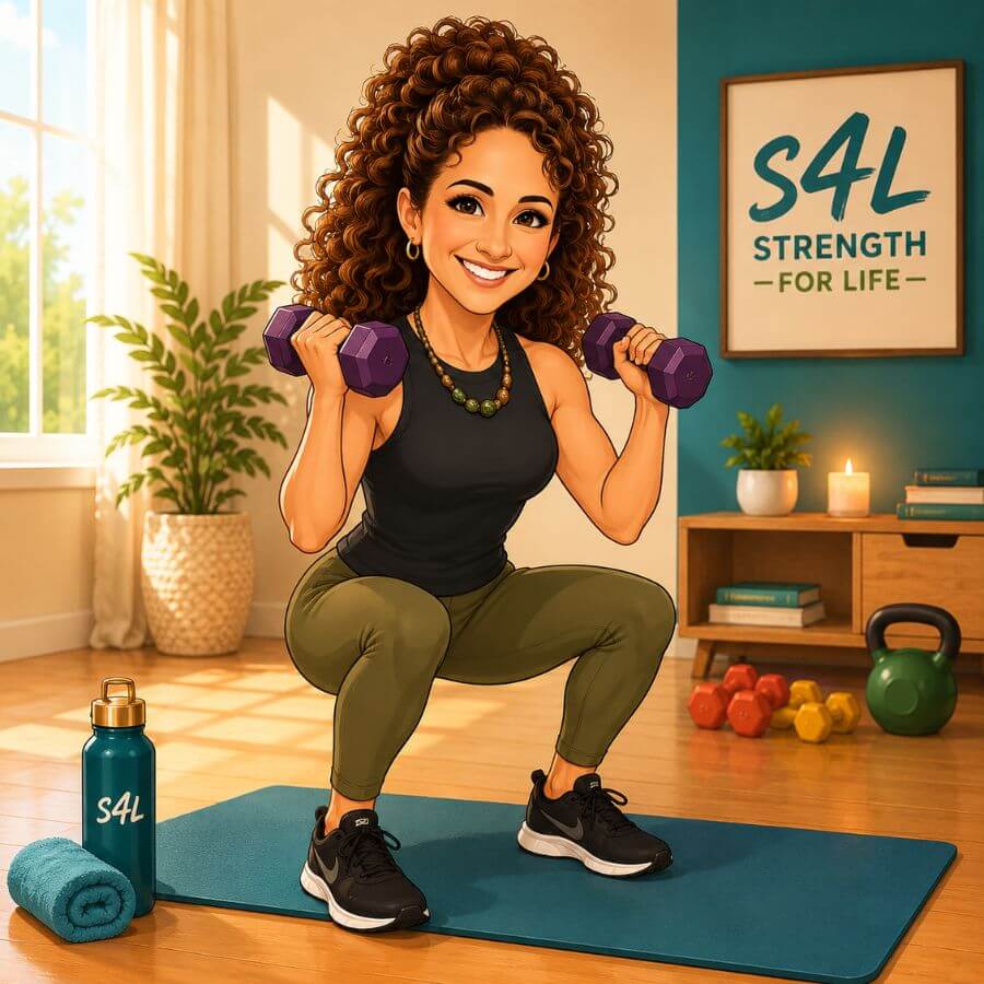 Heather demonstrating a beginner home workout after a long break