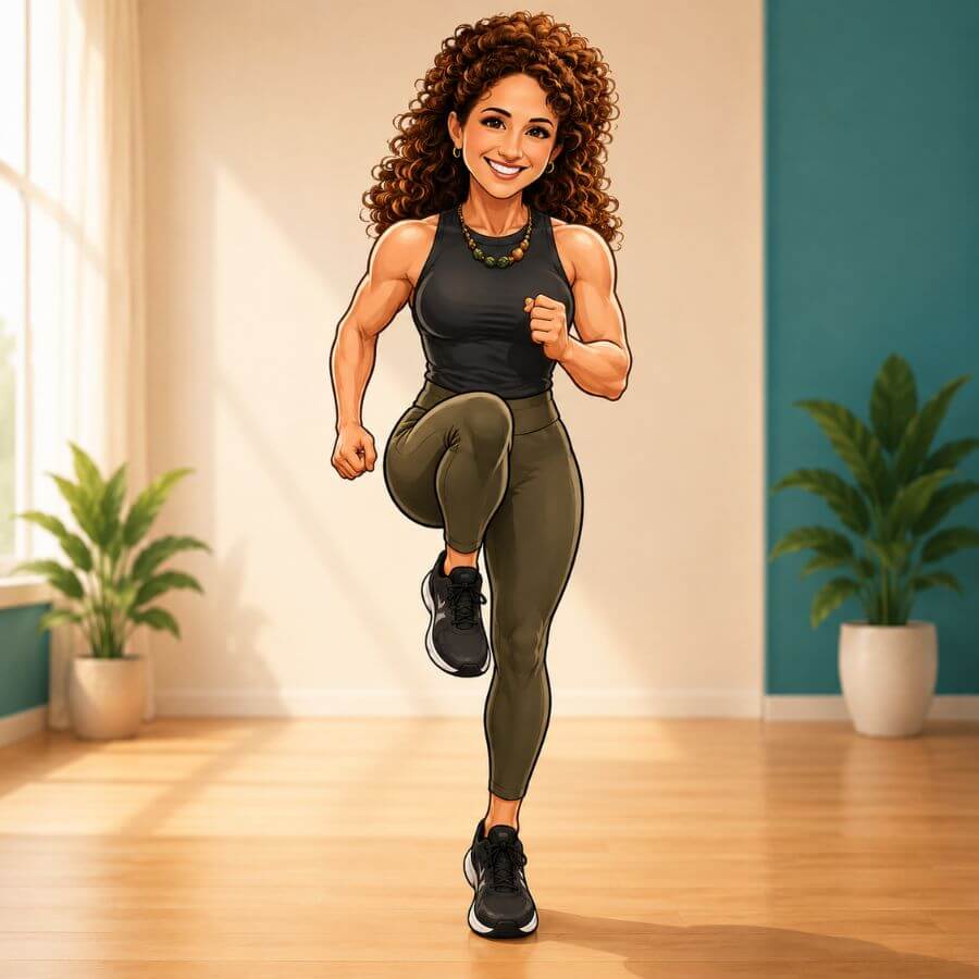 Woman marching in place for low-impact cardio at home