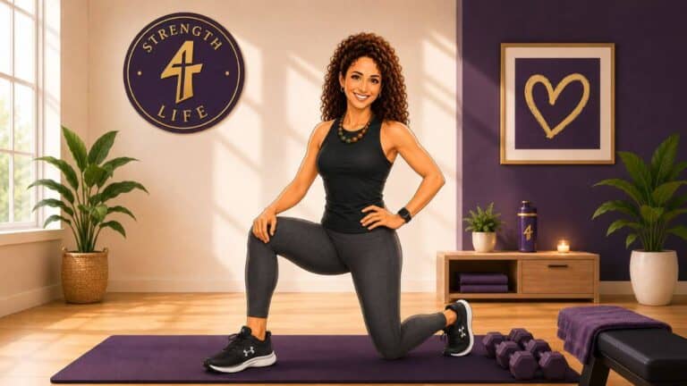 Woman performing a beginner-friendly strength training exercise at home.