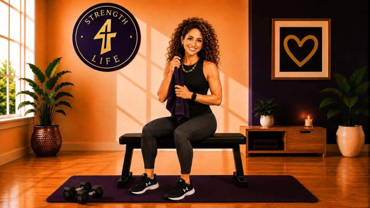 Woman performing a beginner-friendly strength training exercise at home.