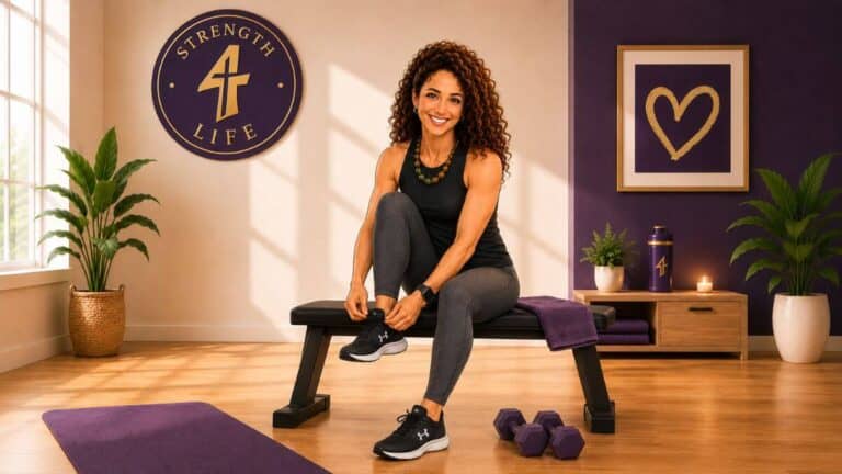 Woman beginning strength training workout at home with light dumbbells