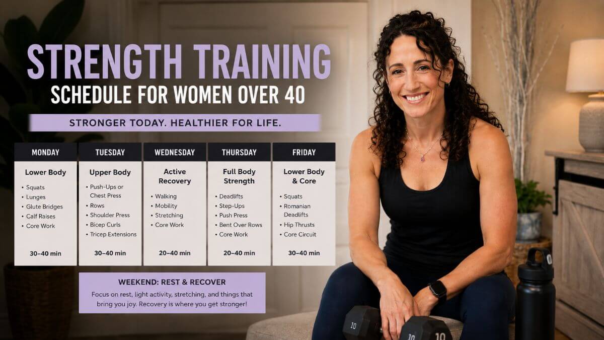 Woman performing a beginner-friendly strength training exercise at home.